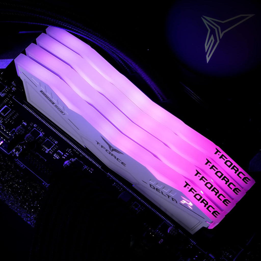 TeamGroup T-Force DELTA RGB DDR5 DESKTOP MEMORY WHITE 32GB(2x16GB) 6000MHz CL30 DDR5 RAM Kit, Desktop Gaming Memory, Metal Heatsink, ARGB Sync, ECC, XMP 3.0/EXPO, High Performance Low Latency - FF4D532G6000HC30DC01