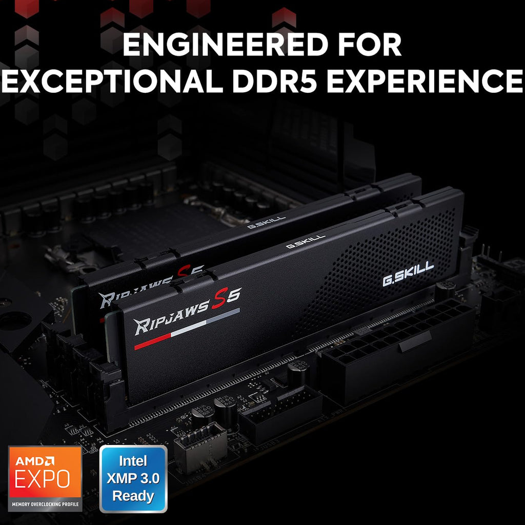 G.Skill Ripjaws S5 Intel XMP 32GB (2x16GB) DDR5 RAM 6000 MHz CL36 Desktop Memory - F5-6000J3636F16GX2-RS5K