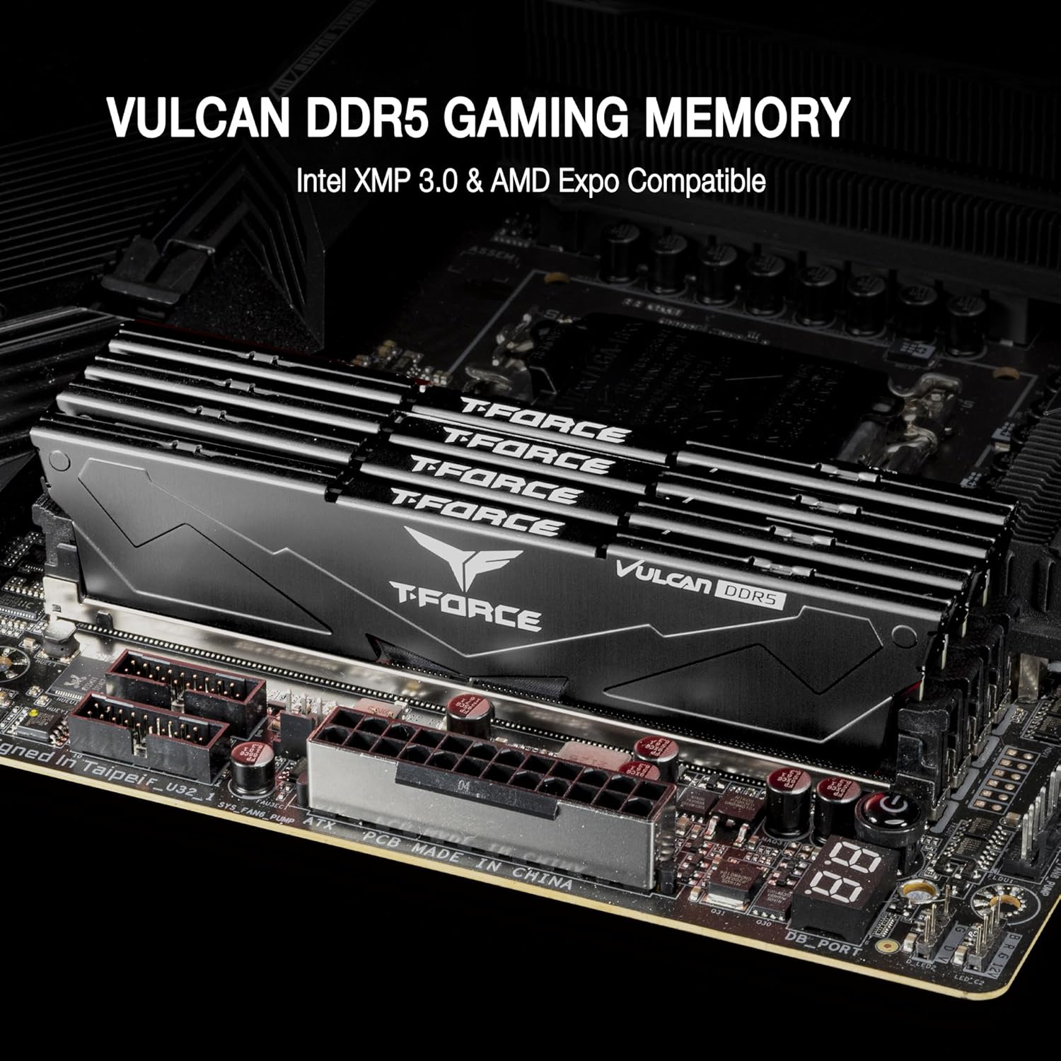 TEAMGROUP T-Force Vulcan DDR5 RAM 32GB (2x16GB) 6000MHz (PC5-48000) CL38 Desktop Memory Module Ram (Black) for Chipset 600 700 Series XMP 3.0 Ready - FLBD532G6000HC38ADC01